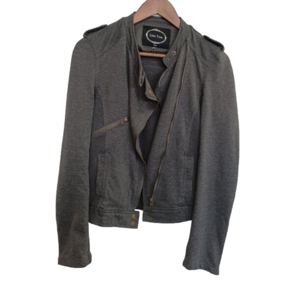 LOVE TREE Gray Cotton Blend Stretch Moto Neutral Jacket Women's Medium Coat Top - Picture 2 of 12